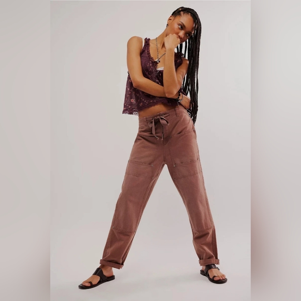 Free People Hayden Pull-On Pants XS Brown Cargo Utility Loose Baggy New
